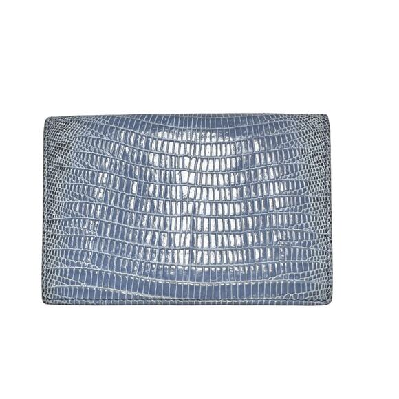 Salvatore Ferragamo Light Blue Embossed Leather Compact Bi-Fold Card Case Wallet - Picture 2 of 9